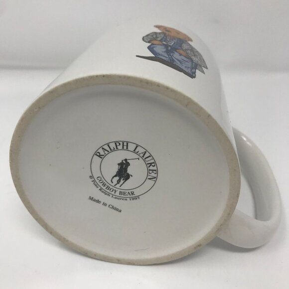 Vintage 1997 Ralph Lauren Polo Cowboy Bear White Tall Coffee Cup Mug - Picture 3 of 5